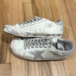 Golden Goose White and Silver Sneakers